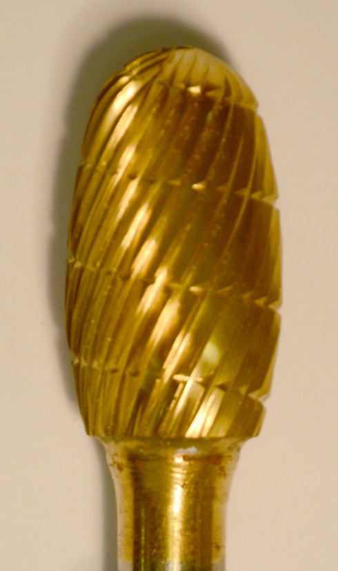 Egg 1/2" TNT-Coated Dual Cut Regular Carbide Bur w/ 1/4" Shank D1/2-GOLD
